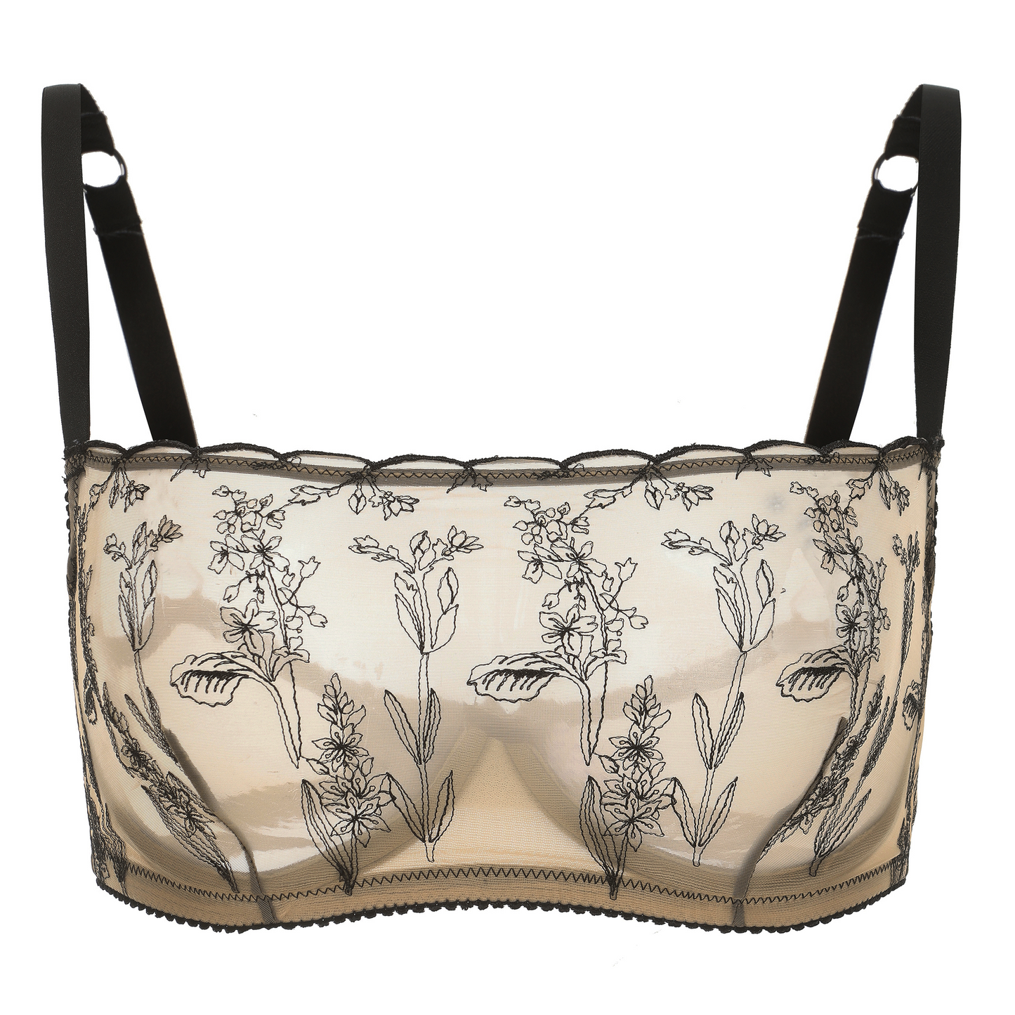 Kim High Neck Floral Embroidered Underwire Bra on Jelly Fabric