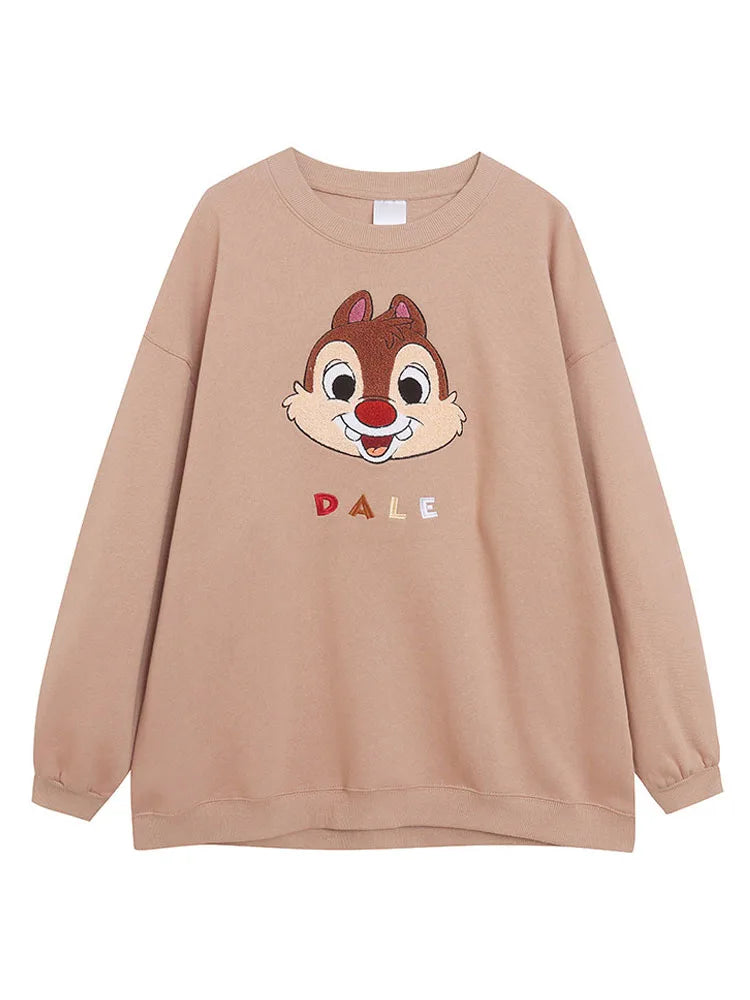 Disney World Disneyland Embroidery Sweatshirt Women Casual Fleece Jumper Mickey Daisy Duck Cartoon Loose Pullover Top O Neck