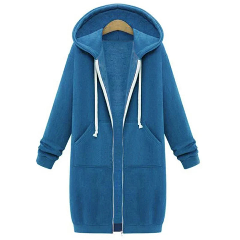 2024 Women's Autumn Winter ThickenHoodies Parkas Loose Hooded Jackets Zipper Pocket Maxi Size Sweatshirt Sports Dresses Outwear