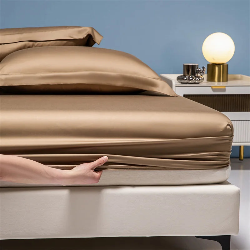 Luxury 100% Bamboo Bed Sheet Set with Fitted Sheets Flat Bedsheet Pillowcase Double Queen King Size Bedding Sets Smooth Silky