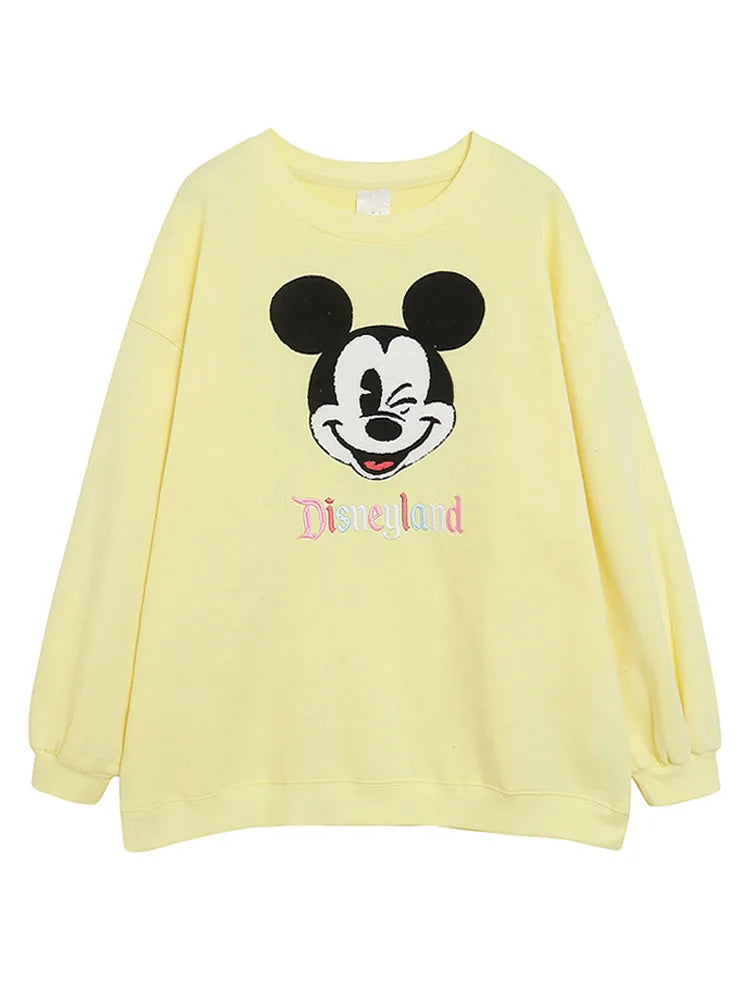 Disney World Disneyland Embroidery Sweatshirt Women Casual Fleece Jumper Mickey Daisy Duck Cartoon Loose Pullover Top O Neck