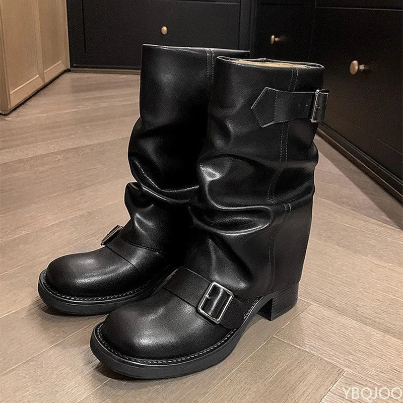 Autumn and Winter Fashion Retro Brown Western Cowboy Boots Women's Boots 2025 New Look Slim Thick and Stacked Short Boots