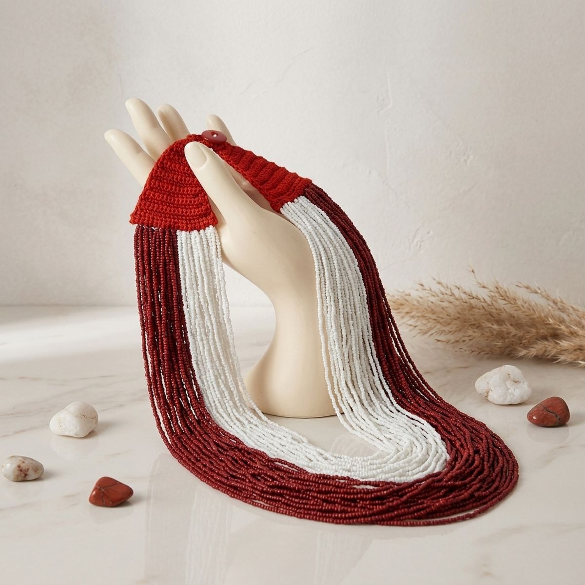 Delta Sigma Theta Red & White 100-Strand Colorblock Bead Necklace – DST