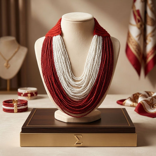 Delta Sigma Theta Red & White 100-Strand Colorblock Bead Necklace – DST
