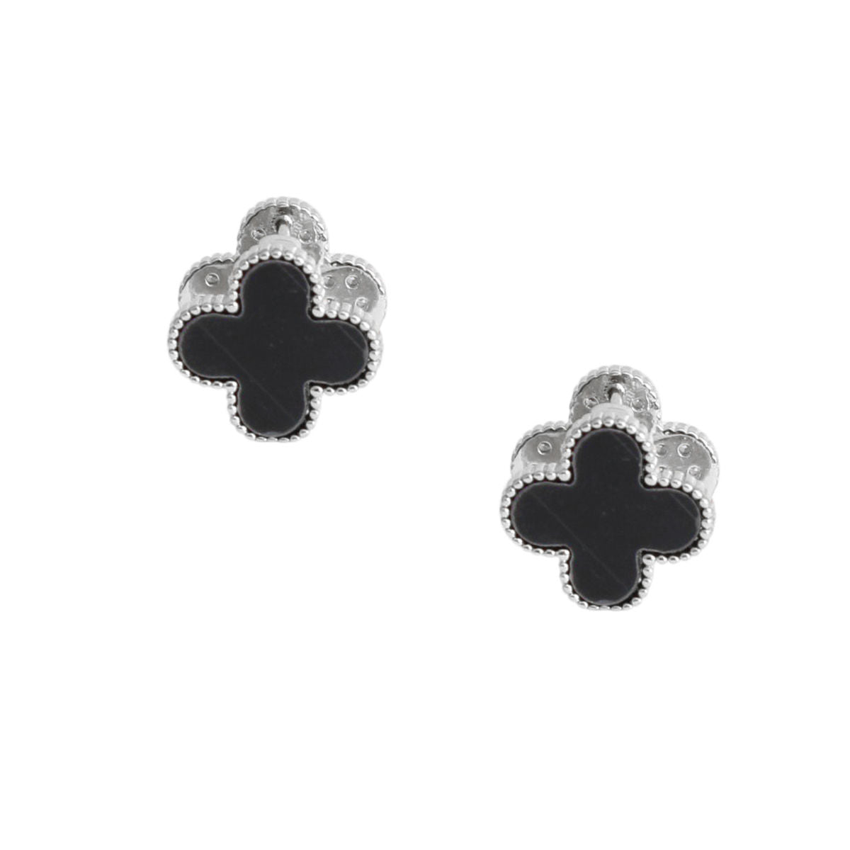 Black Clover Silver Stud Earrings with Omega Back