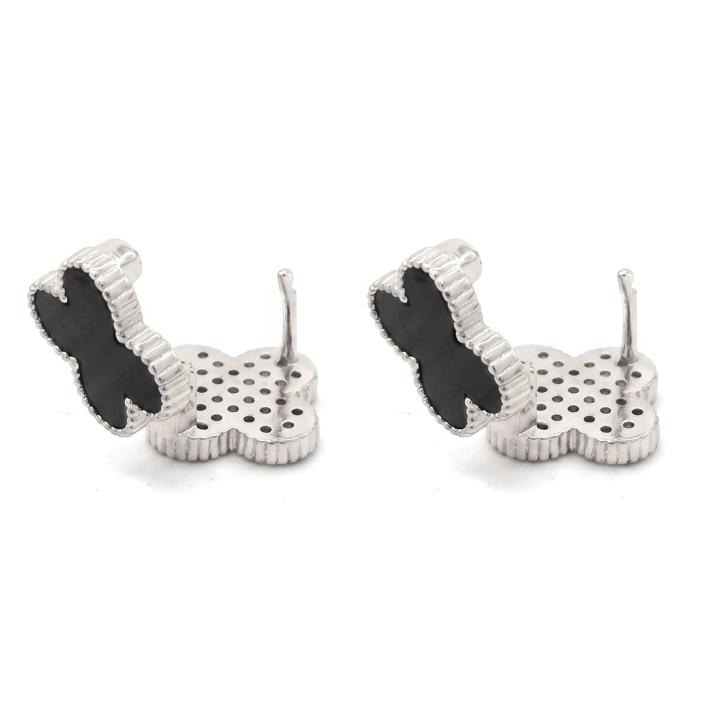 Black Clover Silver Stud Earrings with Omega Back