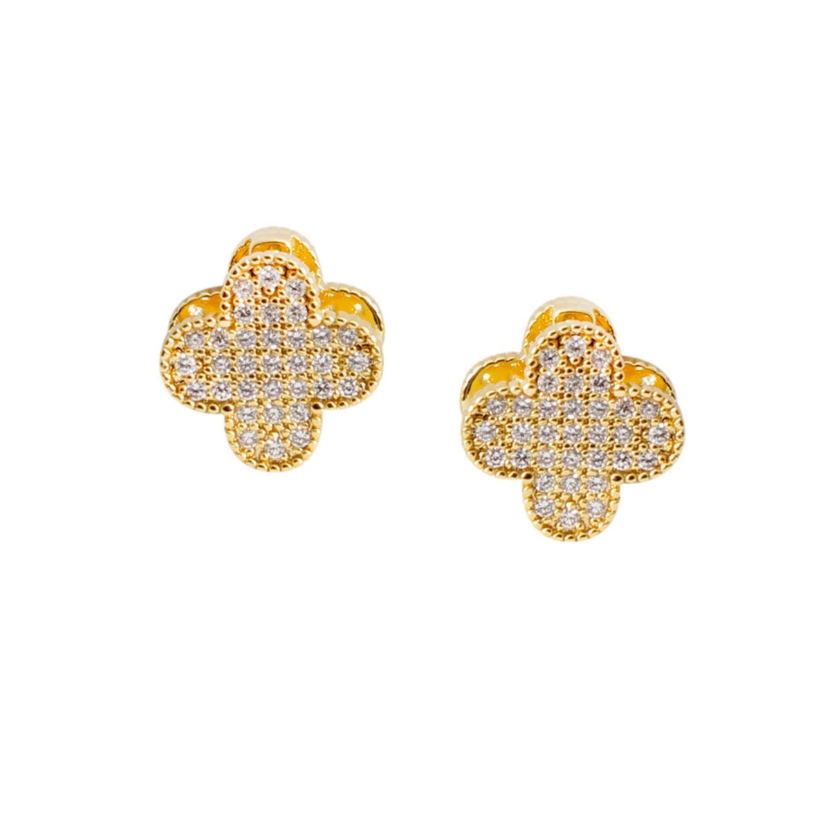 White Clover Crystal Stud Earrings with Omega Back